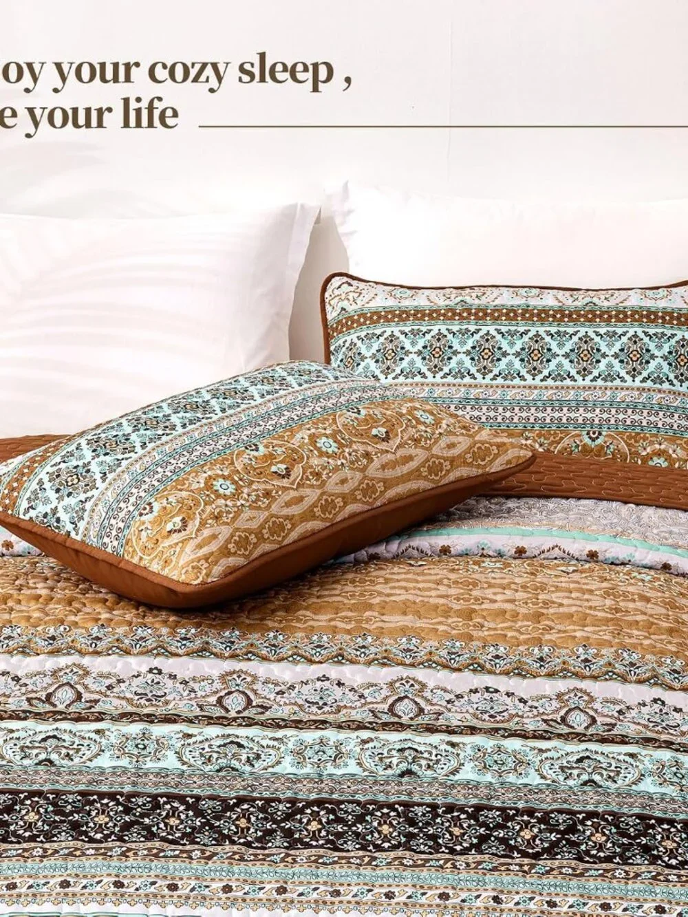 Boho Quilts Queen Size, 3 Pieces Bedspread Bedding Set, Brown | Bohemian Lightwe_4
